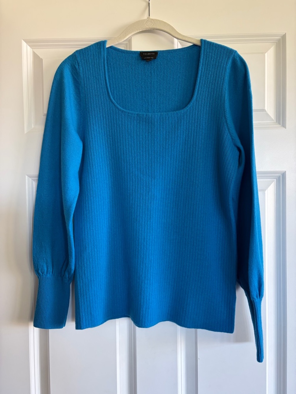 Talbots Women’s Vibrant Teal-Blue Ribbed Square Neck Sweater